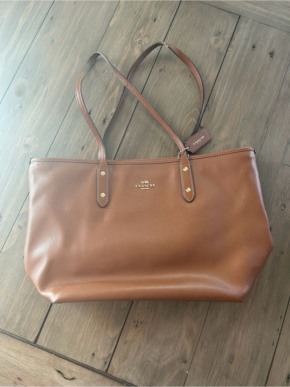 Coach Tan Pebbled Leather Tote with Gold Hardware